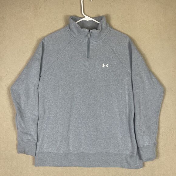 Under Armour Womens L Sweatshirt Pullover Heatgear Long Sleeve Gray 1/4 Zip - Picture 1 of 11